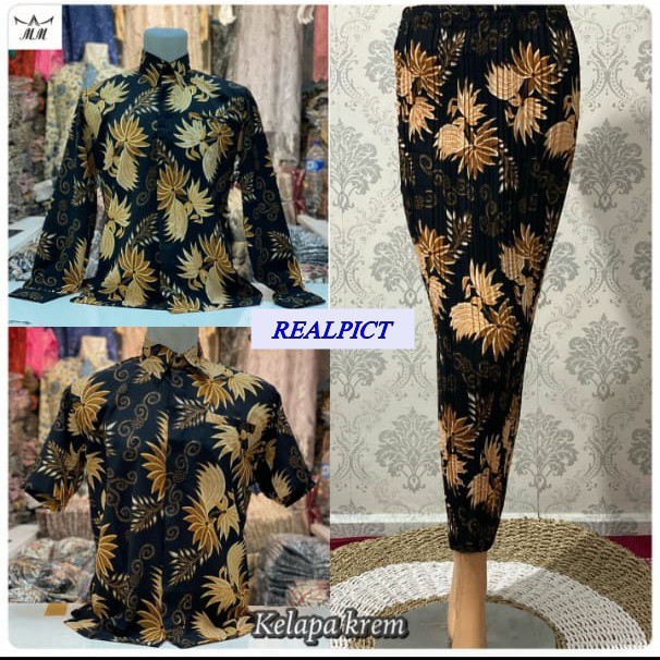 Rok plisket dan Kemeja Batik Pria / Couple plisket / Couple Batik / Batik Couple / kelapa cream
