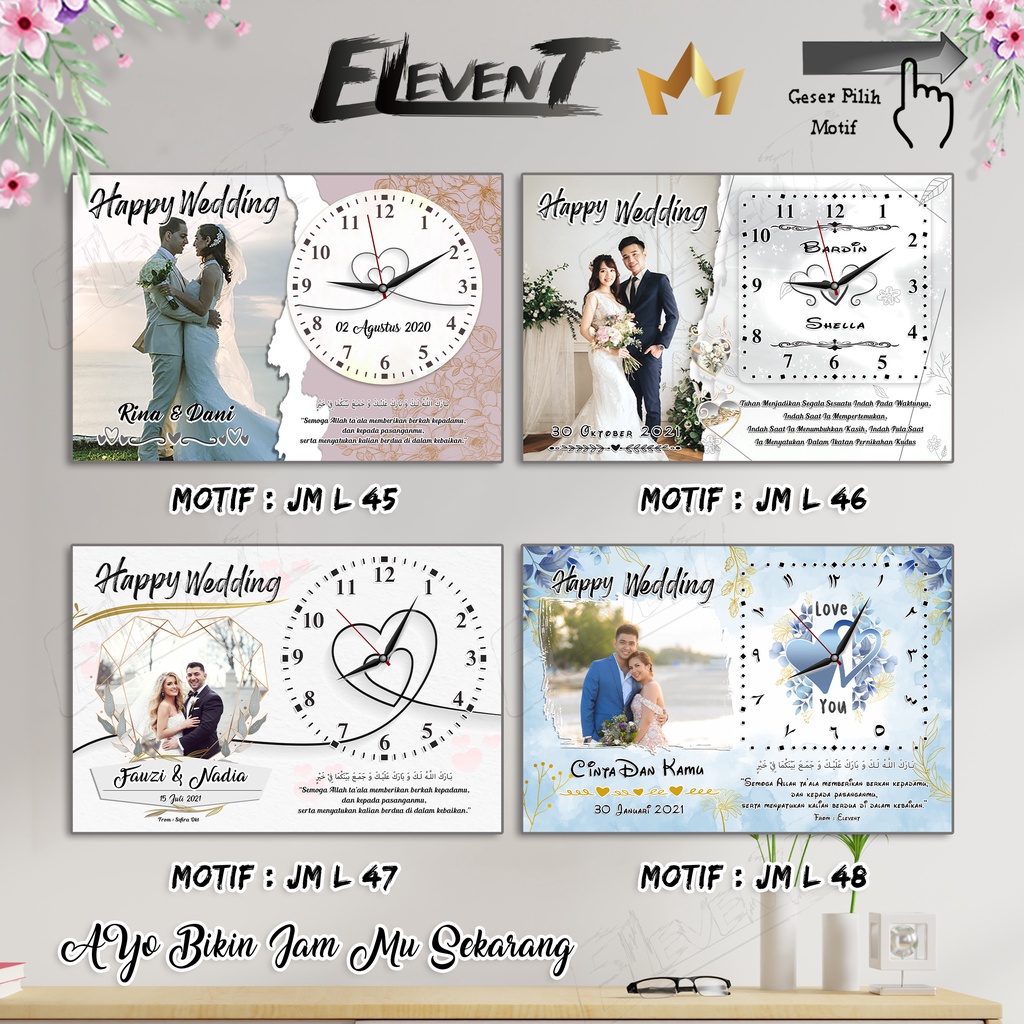 Hadiah Jam Dinding Custom Foto Unik Elegant Lucu Hadiah Kado Pernikahan Gift Ultah Biodata Anak Bayi Happy Wedding Wisuda Nikah Birthday Kenangan Pacar Sahabat Bingkai Photo MDF Engagement Keluarga Anniversary Barakallah Fii umrik Graduation Guru Murah