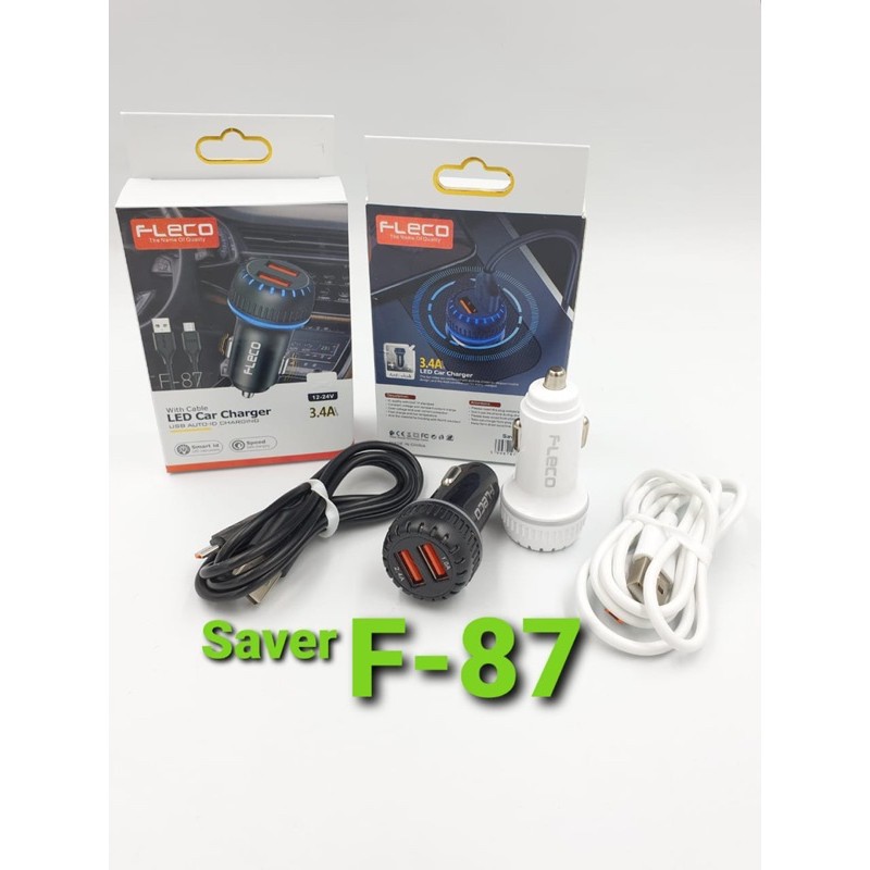 PROMO SAVER CHARGER MOBIL F87 FLECO ORI 2USB + KABEL MICRO