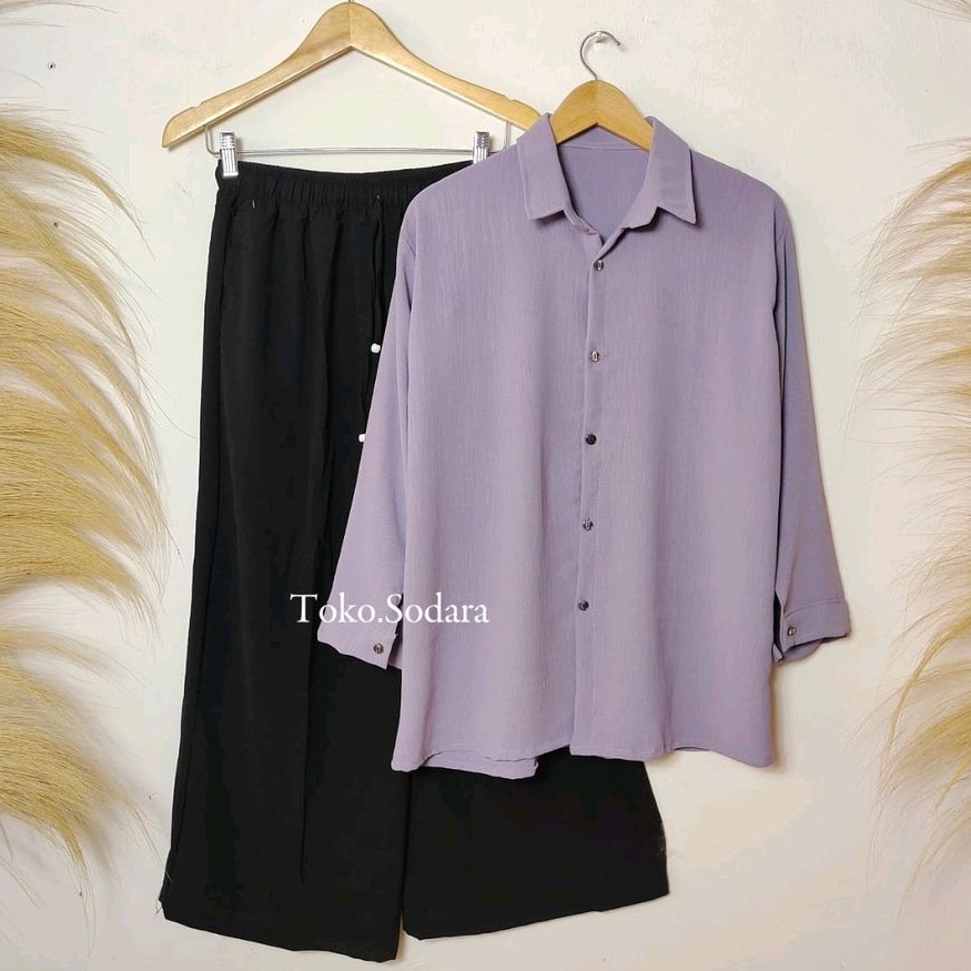 Setelan Hanna Crincle Oversize Celana Dan Baju  FREE BROSS // One Set Pakaian Wanita