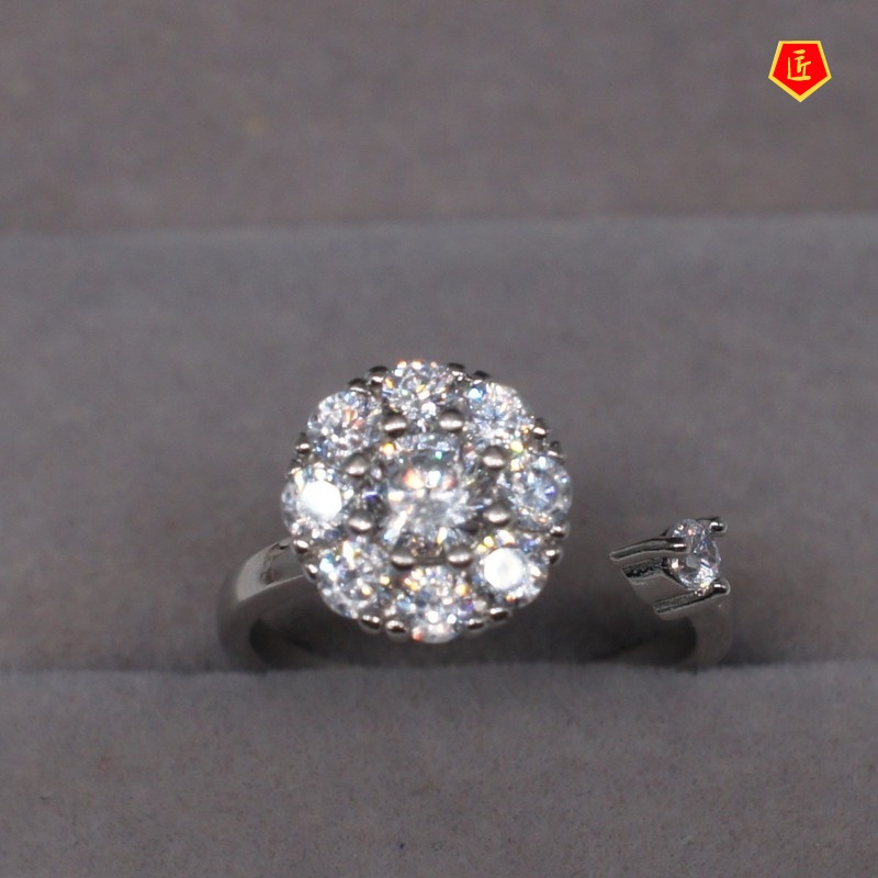 [Ready Stock]S925 Silver Flower-Shaped Diamond Ring