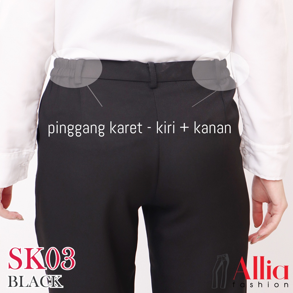 ALLIA SK03 BLACK M - 7L - Celana Kerja Wanita - Celana Bahan Wanita - celana pinggang karet