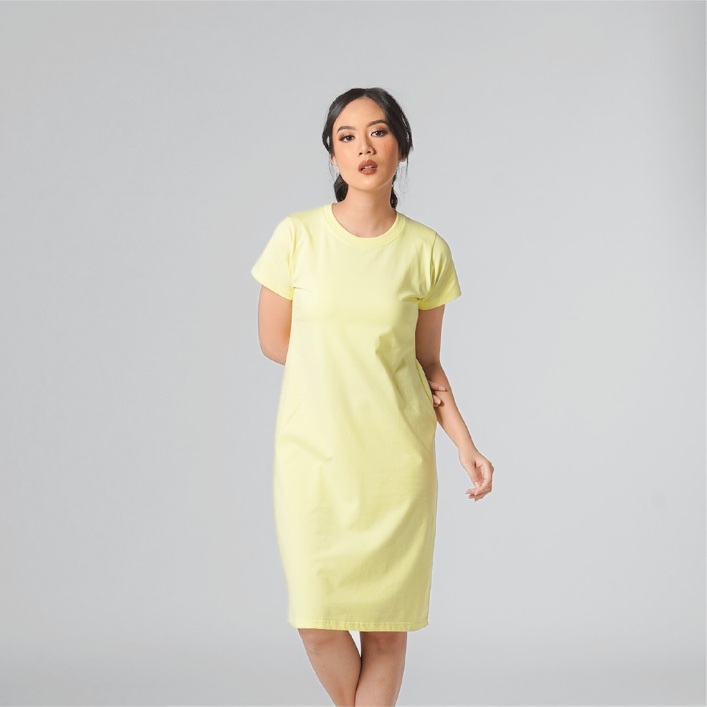 LEMONE Combed Spandek Dress Kaos Polos Lengan Pendek Baju Wanita