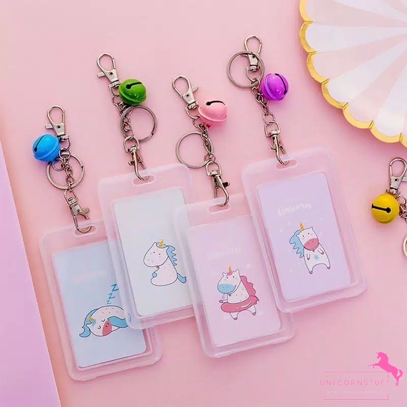 Card Holder Name Tag Holder Unicorn Dengan Gantungan Kunci Lonceng Tas Anak Koper Pengenal