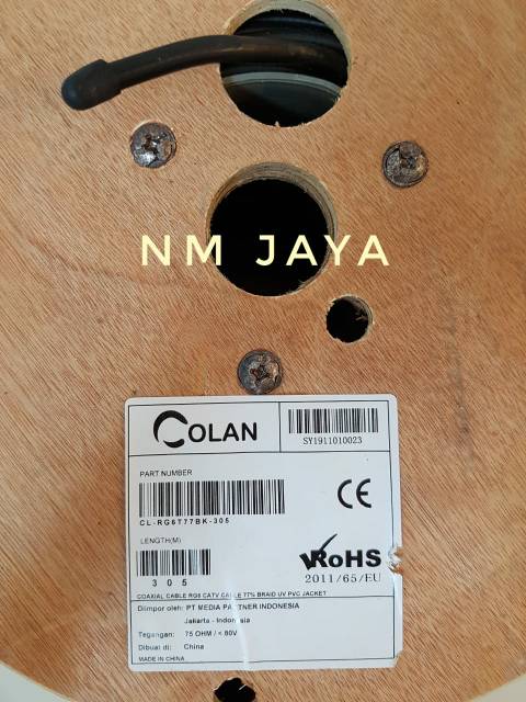 Kabel RG6 Colan 18Awg 75ohm 77% Braid UV PVC Jacket Black 305Meter