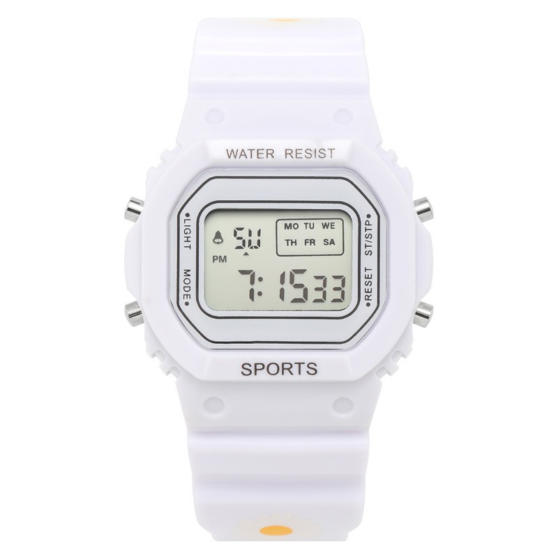 Jam Tangan Wanita Digital Strap Rubber Bunga Daisy Korea Style Fashion Sport Import-44-8 Putih