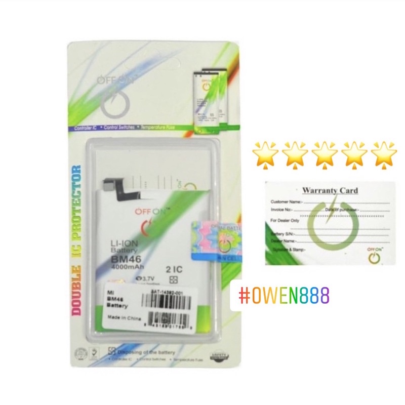 BATERAI BATRE DOUBLE POWER BM46 / XIAOMI REDMI NOTE 3 / REDMI NOTE 3PRO OFFON