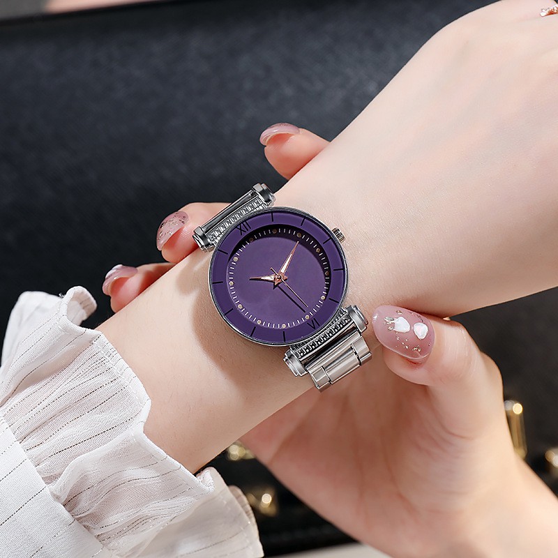 Jam Tangan Quartz Luminous Strap Stainless Steel Warna Silver Casual Fashion Untuk Wanita