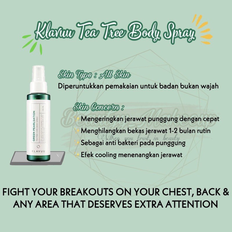 KLAVUU Green Pearlsation Tea tree body spray