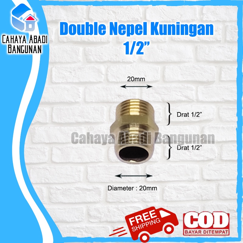 Double Nepel Kuningan 1/2&quot; x 1/2&quot; Dobel Nepel