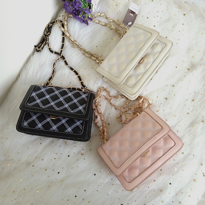 T001 tas selempang wanita import murah tas sling bag cewek kulit pu tali rantai fashion terbaru