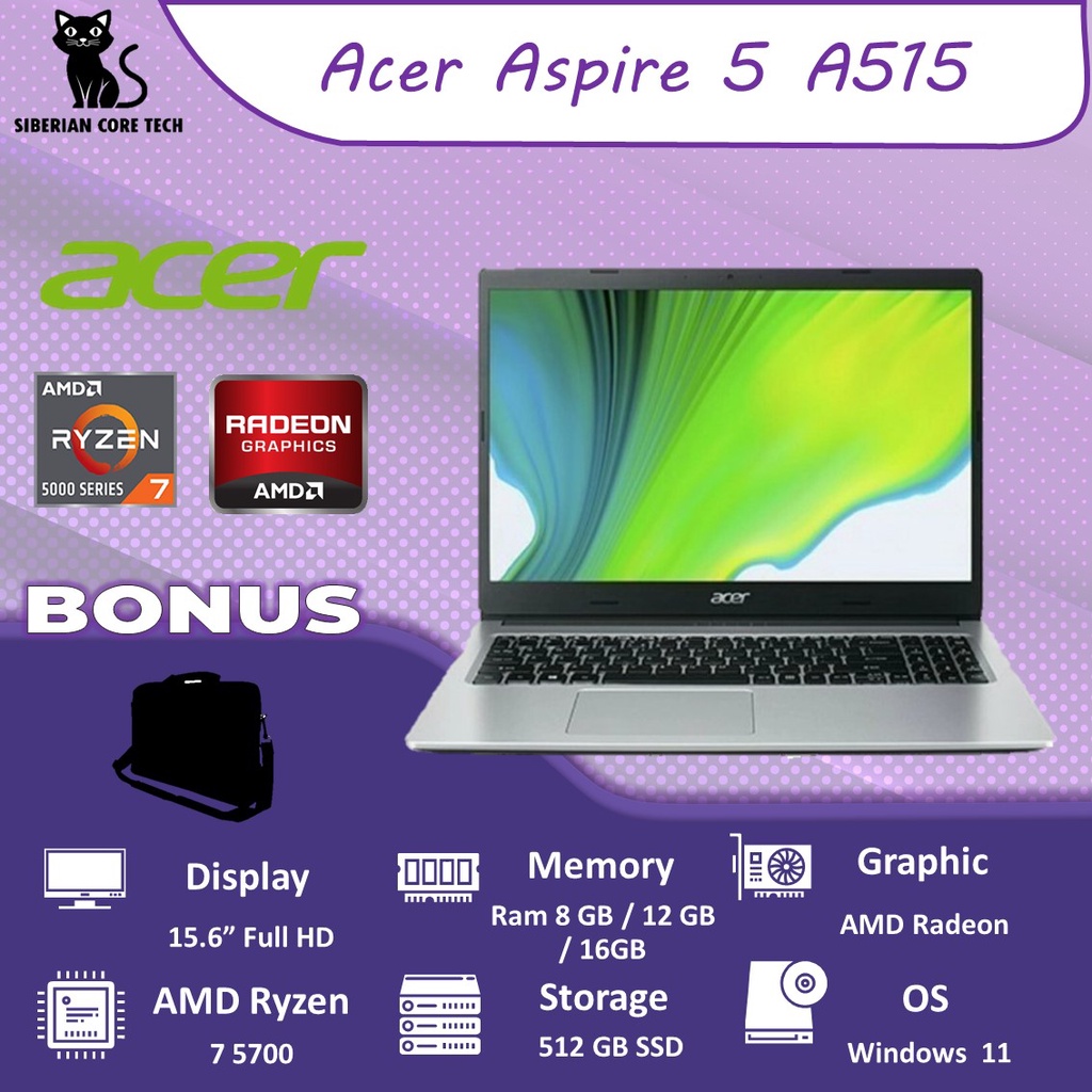 LAPTOP ACER ASPIRE 3 A314 AMD RYZEN 7 5700 8GB 512GB W11PRE 14.0FHD