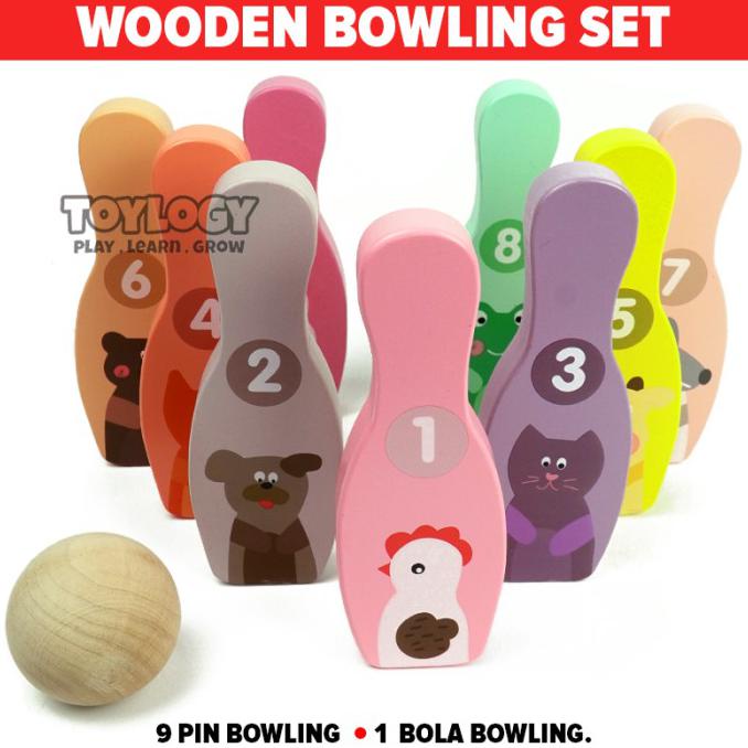 [ COD] Mainan Olahraga Anak Wooden Bola Bowling Kayu Ball Games Set Pin