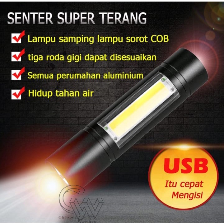 Cheaper-Senter Mini super terang zoom XPE COB Led Swat Police Light Recharge