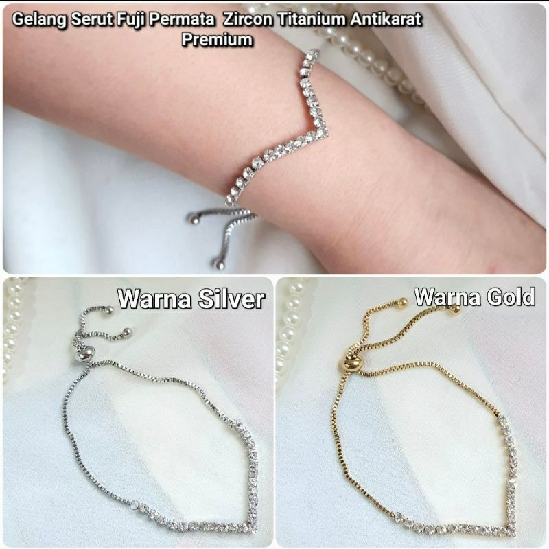 Fourfashion Gelang Serut Fuji Permata Diamond Look Baris Titanium Anti Karat XY01