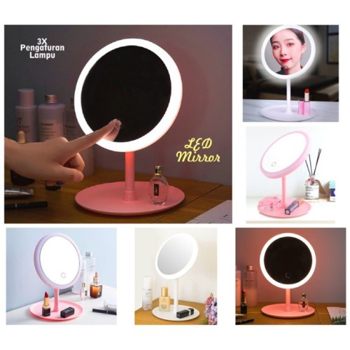 Cermin lampu 3 warna makeup portable LED kaca rias
