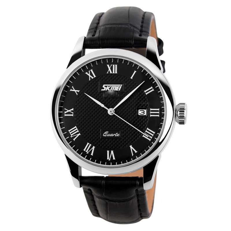 Jam Tangan Analog Pria Cowok Laki Kulit Original Fashion Elegan Hitam Keren