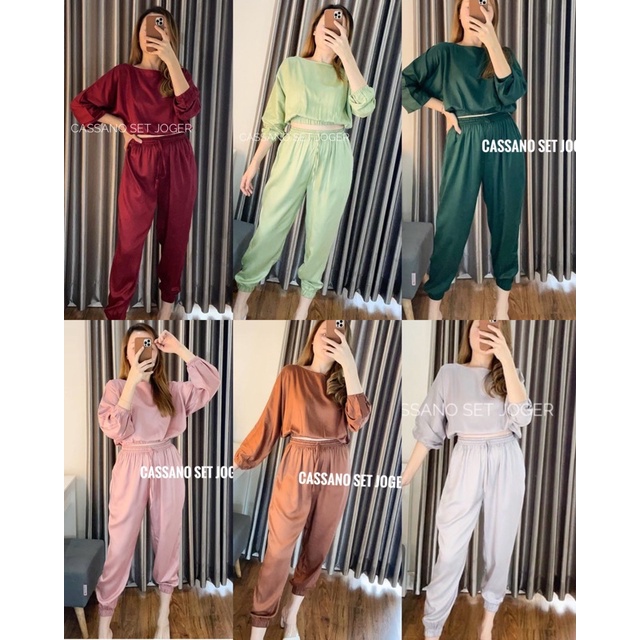 Setelan Import Wanita Rayon Polos / Cassano Set Joger / Setelan joger wanita