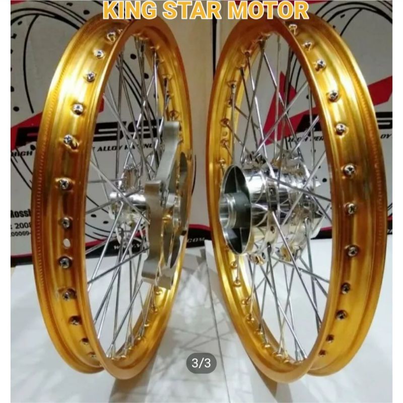 ROSSI - satu Set Velg Ring 17, Ukuran Depan Belakang 17X140, Buat Motor Sonic Warna Velg Gold Jari J