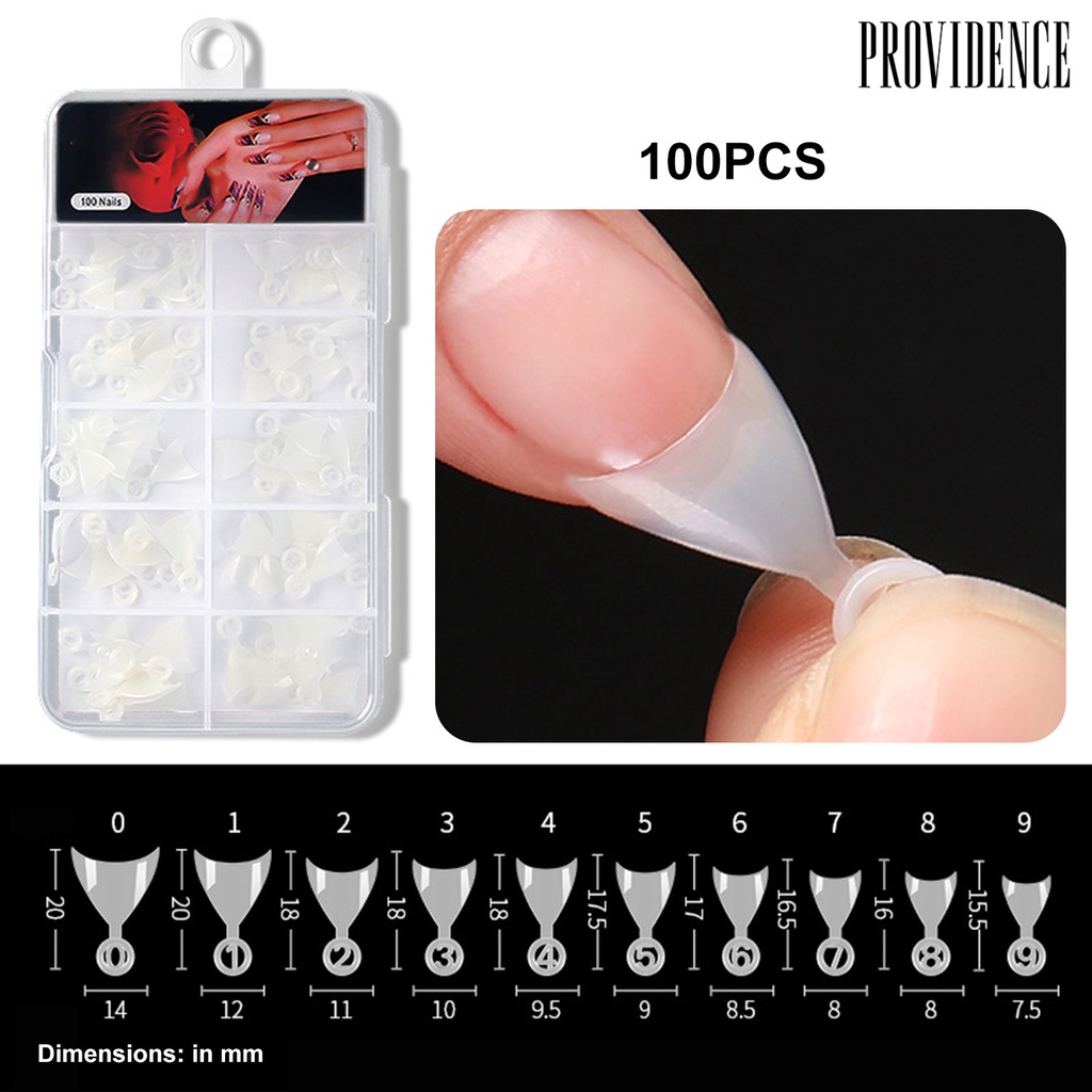 Providence 100pcs / Set Kuku Palsu Extension Model Pendek Transparan Untuk Nail Art DIY