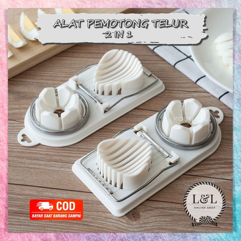 Alat Pemotong Telur Rebus 2 in 1 Multifungsi Pengiris Telor 2in1 Bahan Plastik Egg Slicer &amp; Cutter