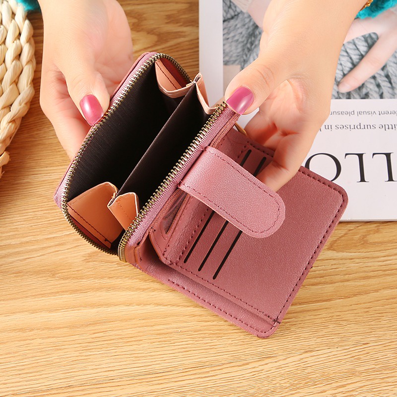 ASIN829 Dompet Mini Dompet Lipat Wanita Simple Berkualitas Dompet Style 878 Slot kartu mini impor Korea ritsleting pendek