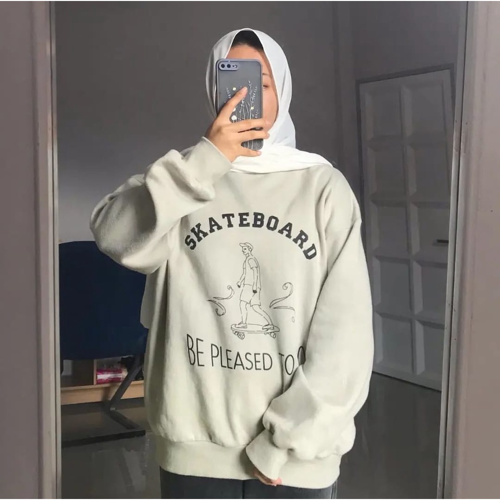 Skateboard oversize sweater wanita | crewneck Sweater oversize | korean style