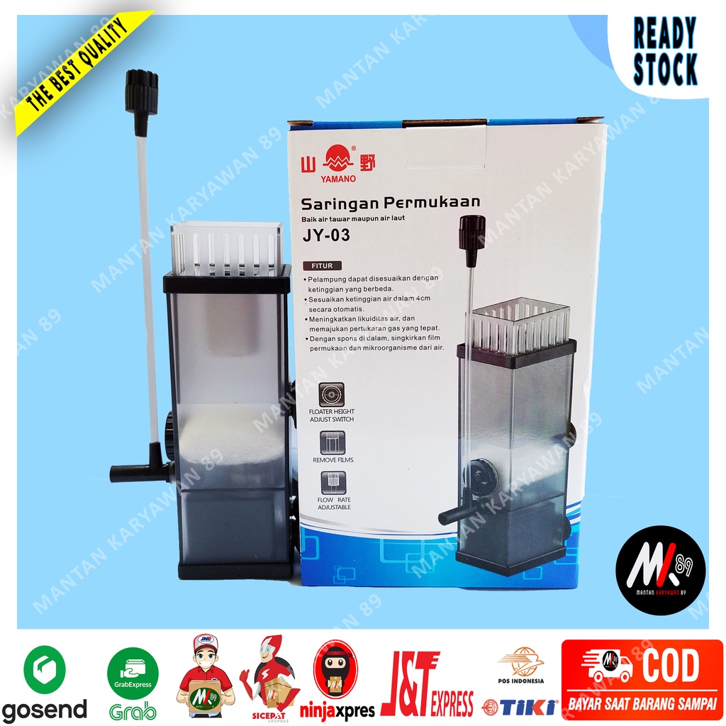 Skimer Saringan Permukaan Air Aquarium Yamano JY 03 Mesin Filter External Aquascape Tanpa Kuras Alat