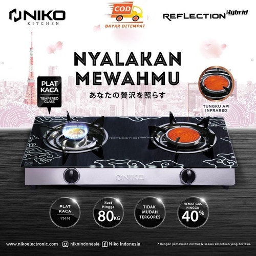 KOMPOR GAS KACA 2 TUNGKU NIKO KOMPOR REFLECTION HYBRID api dan bara promo