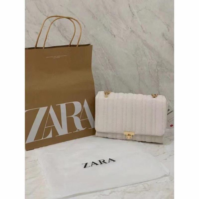 SN ~ TAS WANITA ZARA QUILTED CROSSBODY BAG / SELEMPANG ZARA MINI RANTAI - Putih Premium