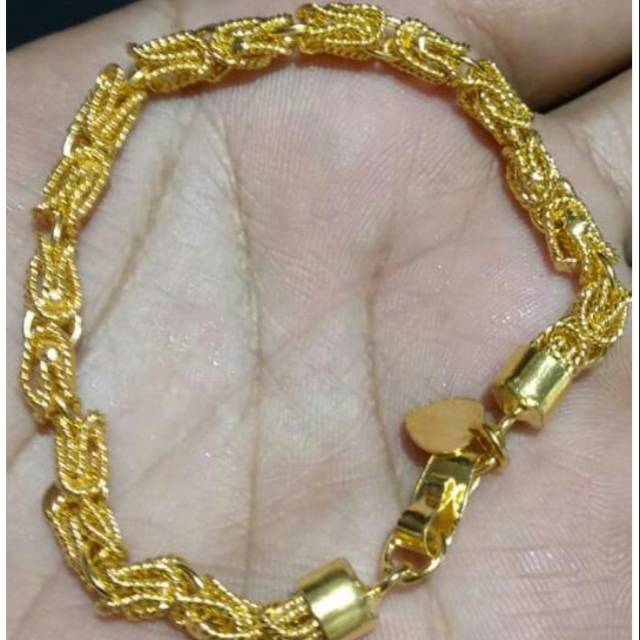 Gelang bunga Kelapa lapis emas 24k dan kristal ori warna emas asli