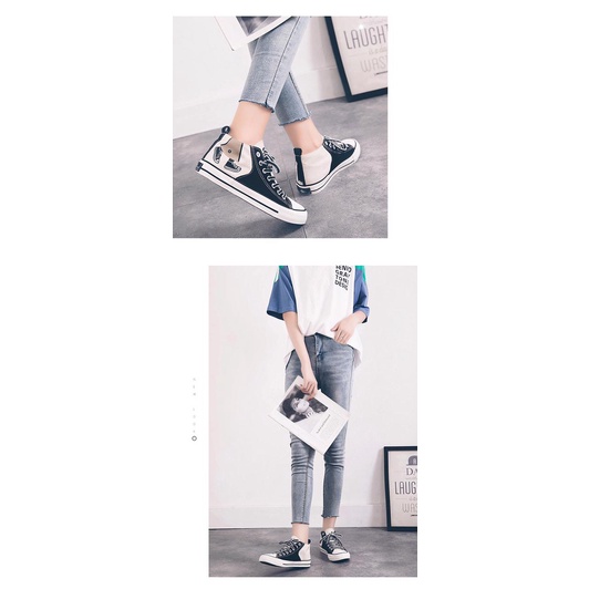 [ PAKAI DUS SEPATU ] Sepatu Tali Wanita Korea Sneakers Kanvas Kekinian Motif Kaki High Trend Fashion Remaja Dewasa Kyb01
