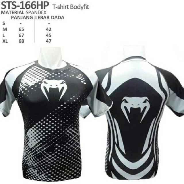 Kaos sport fitness bodyfit Venum hitam putih