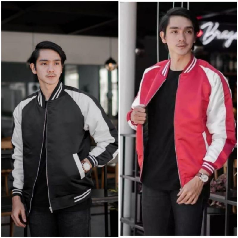 Jaket Bomber Sukajan Polos Pria Wanita Hitam Navy Army M L XL