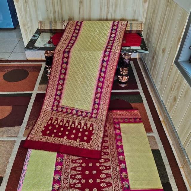 songket asli sutra tenun palembang pulir 3D kandang limar sutra berlian ori tr