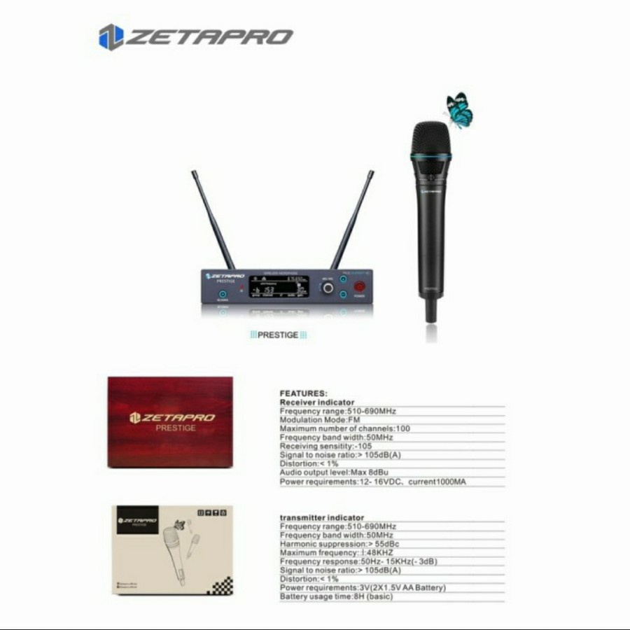 Mic Wireless Zetapro Prestige Original Microphone Wireles Handle