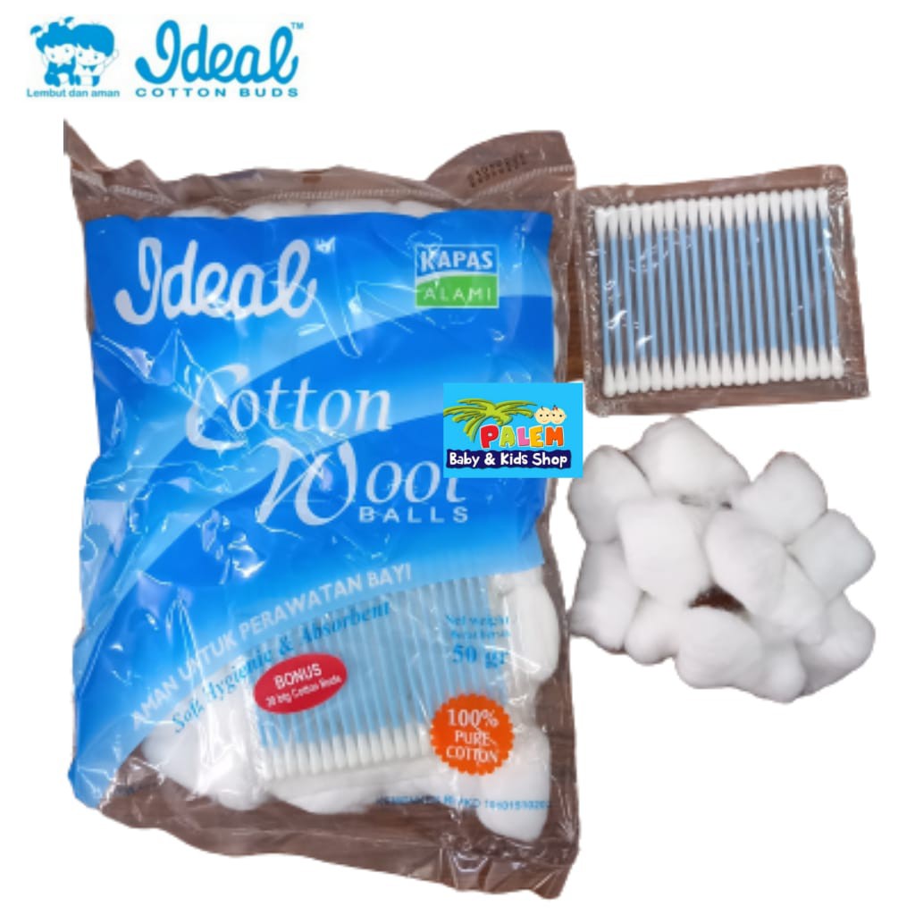 IDEAL atau baby safe cotton balls kapas bulat bola bayi  CW 010 50GRAM free cottonbud