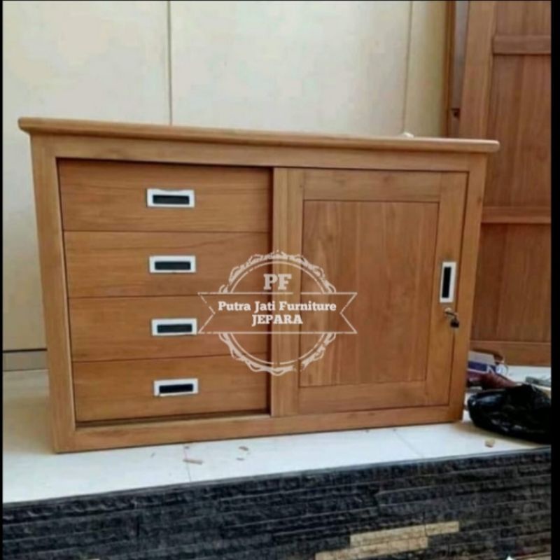 Meja Tv Laci - Bufet kecil pendek model simpel minimalis kayu jati