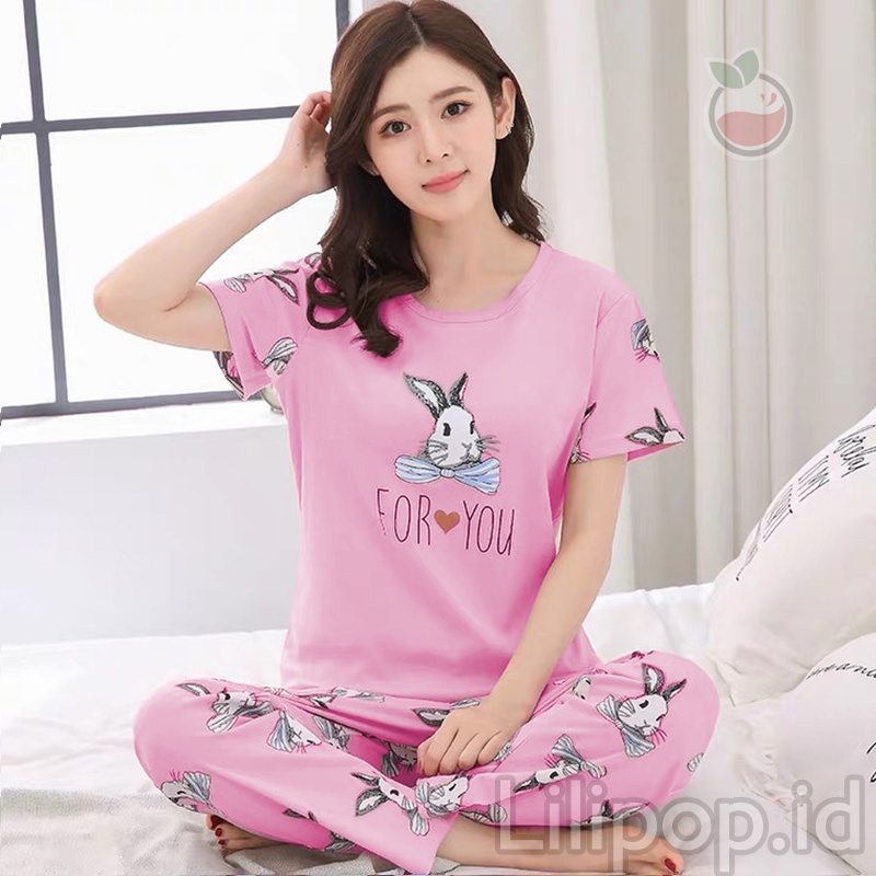 Baju Tidur Stelan Wanita Celana Panjang Dewasa Allsize Cp-For you pink