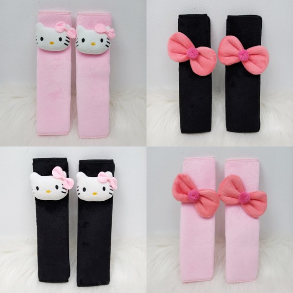 Sarung Cover Stir Setir Mobil Safetybelt Sabuk Bantal Headrest Full Set Hello Kitty HK n RIBBON