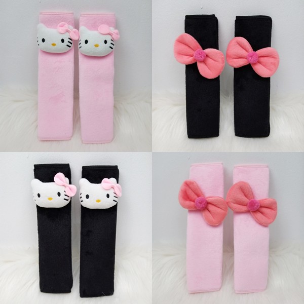 Sarung Cover Stir Setir Mobil Safetybelt Sabuk Bantal Headrest Full Set Hello Kitty HK n RIBBON