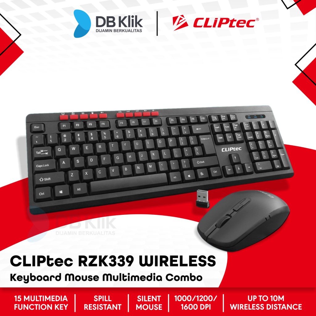 Keyboard Mouse CLIPtec RZK339 Wireless Multimedia Combo 1200DPI