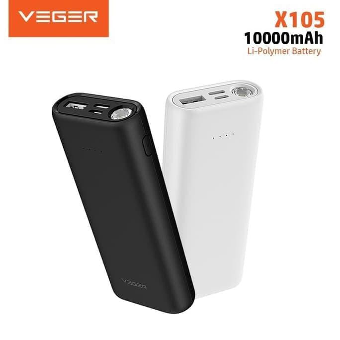 VEGER X105 10000MAH POWERBANK SMALLEST FLASHLIGHT 1W 2.4A POWER BANK - HITAM