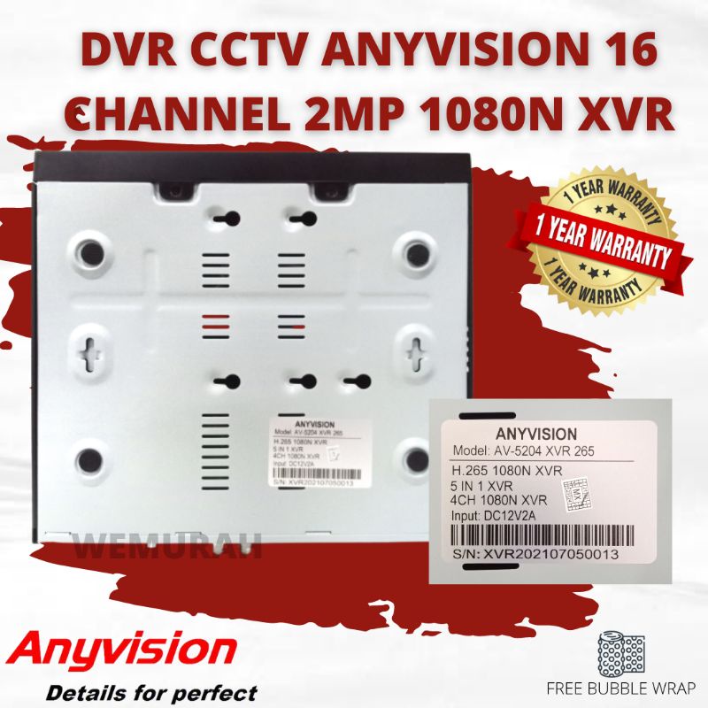 DVR CCTV Anyvision 4 Channel 2MP AV-5204 XVR 265 - HD 1080P DVR CCTV 4 Port