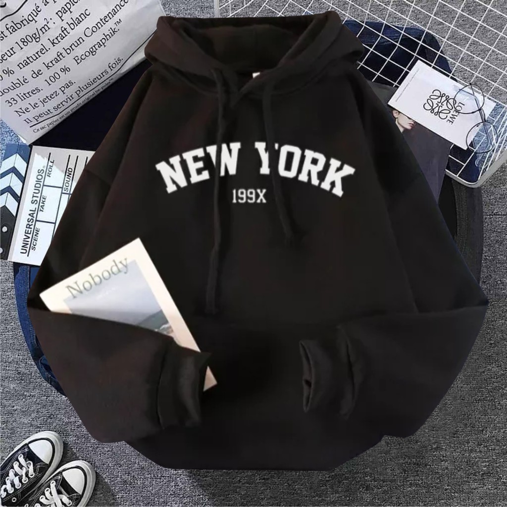 FenishaStore Sweater Hoodie Wanita Kekinian New York 199X Size M-L-XL-XXL