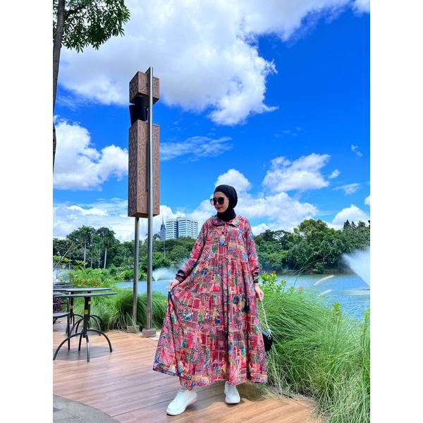 midi dress/fashion muslim Rayon motif by MUMTAZA