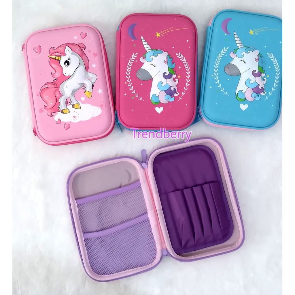 Tempat pensil pensilcase unicorn kotak pensil 3D bahan timbul lucu kekinian