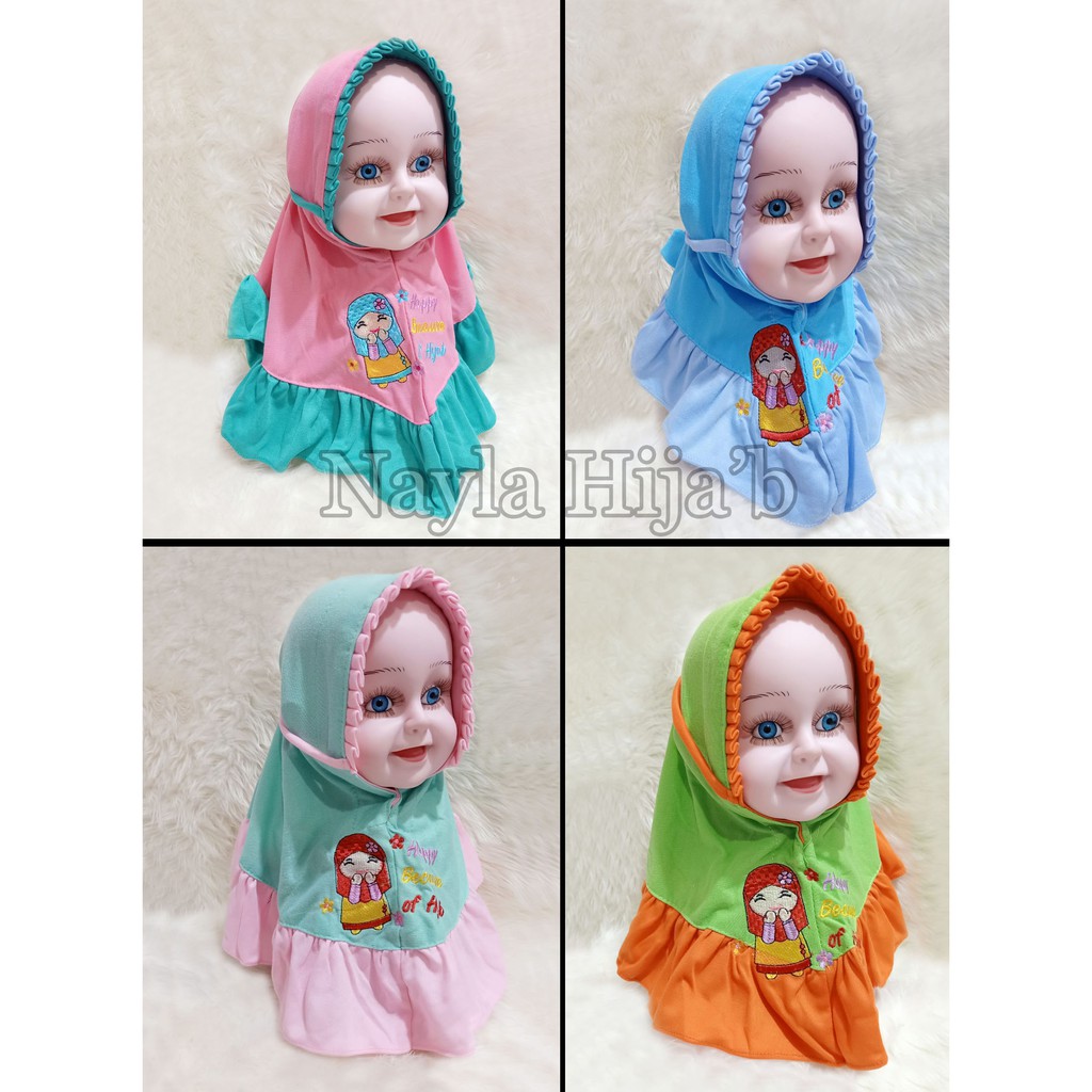 Kerudung Bayi KCB RANDOM Jilbab Bayi Lucu Bordir  Untuk 0 Bulan - 2 Tahun Nayla Hijab