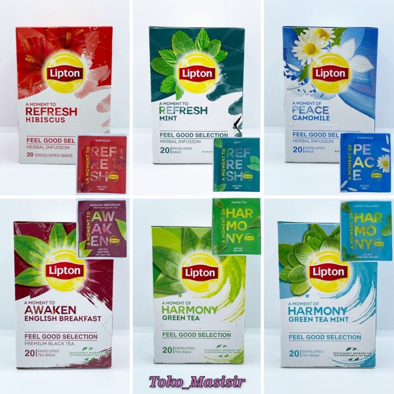 

Lipton Tea Sachet 6 Varian - English Breakfast Harmony Green Tea Mint Peace Camomile Refresh mint Hibiscus Ahmad Tea Dilmah Twinning teh lipton