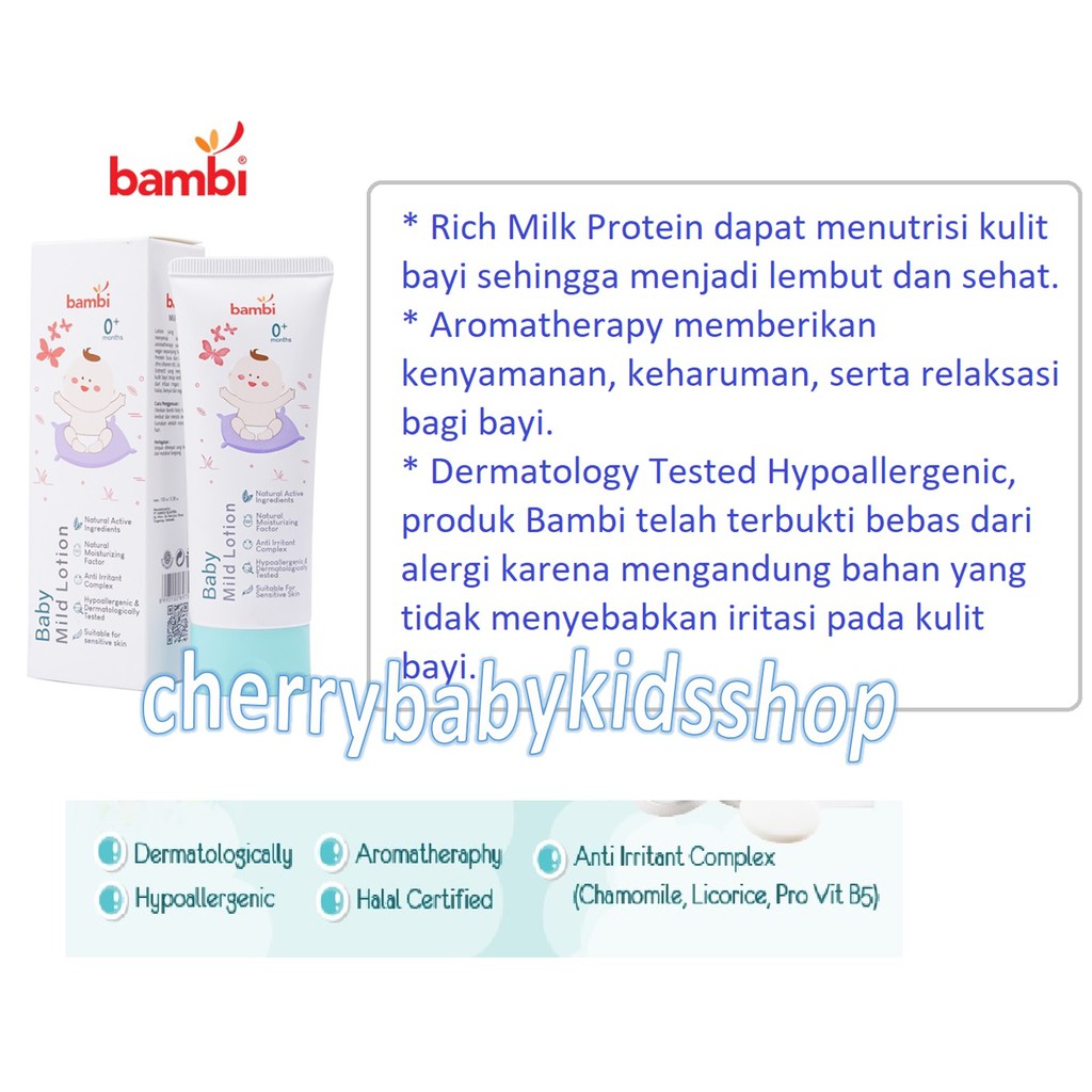 Bambi Baby Mild Lotion Rich Milk Protein Mencegah Iritasi 100ml CBKS